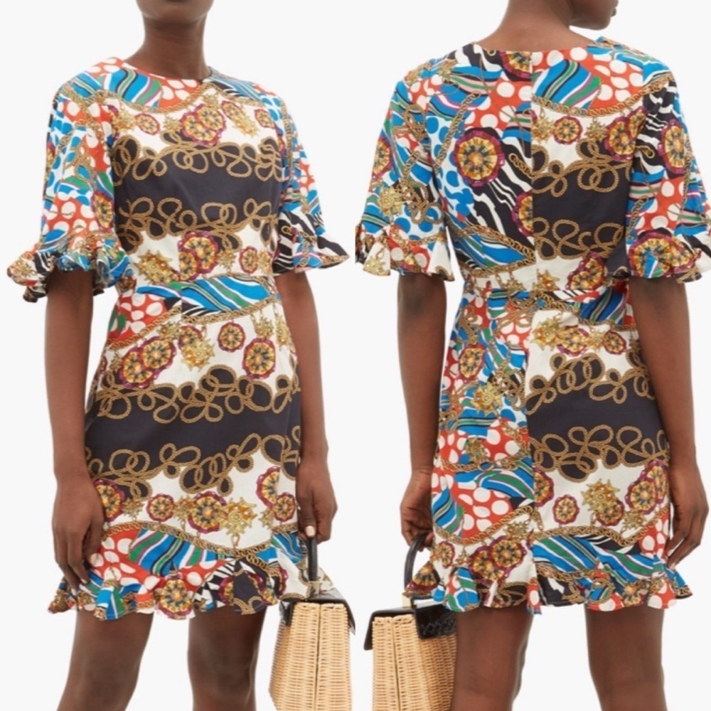 Rhode Hailey Mini Dress in Multi Color Chain Print Short Sleeve size 6